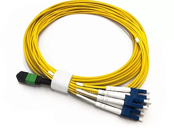Сборка кабельная MPO-12LC, 12 волокон OS2, низкие потери, LSZH, 5 м, желтая LANMASTER, LAN-12M-12LC/OS2-5.0
